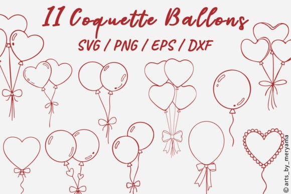 11 Coquette Bow Balloons SVG Graphics & Illustrations