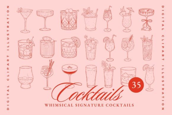 35 Hand Drawn Cocktails Bundle: A Designer’s Take