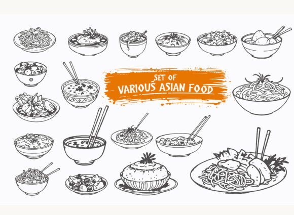 Asian Food Doodle Vector Graphics and Illustrations