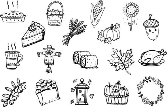 Autumn Harvest Doodle Clipart: Graphics & Illustrations for Branding