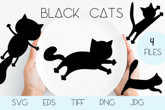 Black Cat Silhouette Vector SVG Handline Graphics and Illustrations