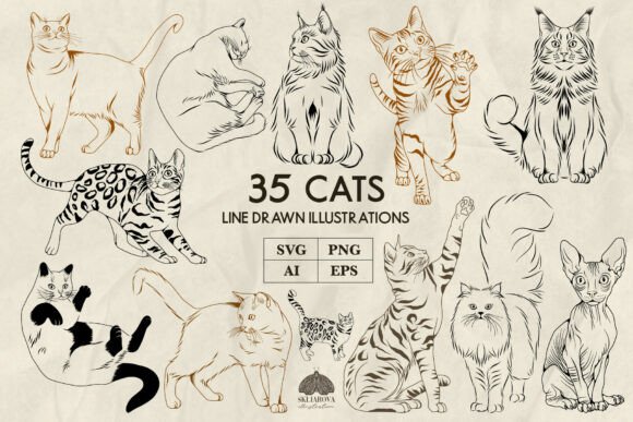 Cats Line Art Svg Png Graphics & Illustrations