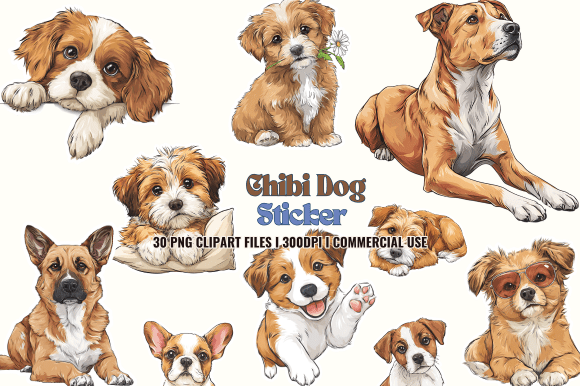 Chibi Dog Stickers PNG Clipart for Graphics & Illustrations