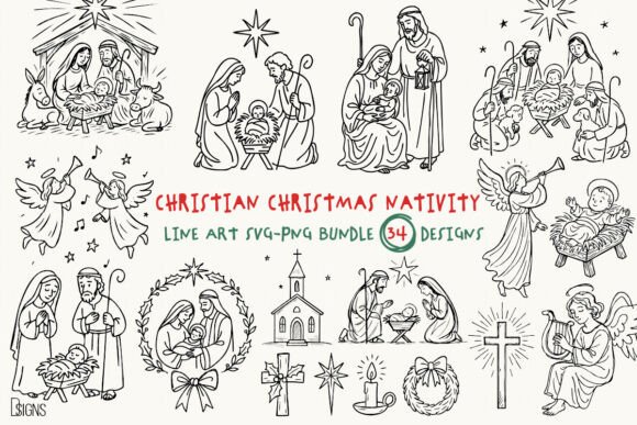 Christian Christmas Nativity SVG Bundle: Graphics & Illustrations