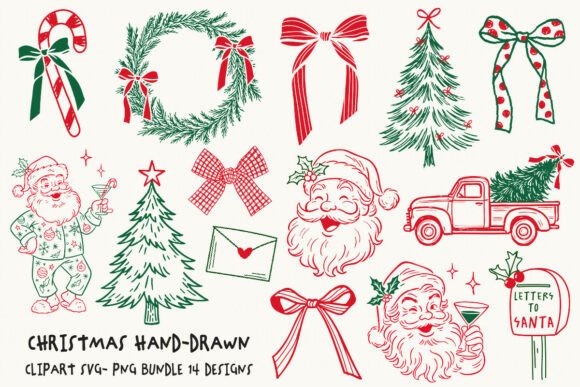 Christmas Svg Line Art Bundle: Hand-Drawn Graphics & Illustrations