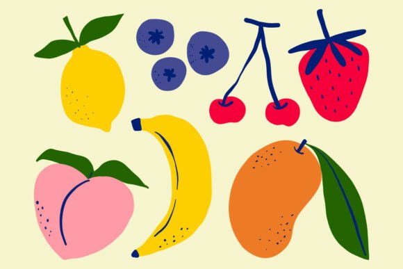 Colorful Abstract Fruit Illustration Set: Graphics & Illustrations