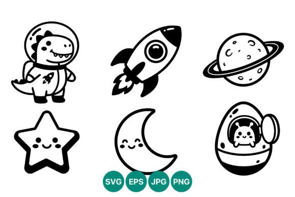 Cute Dinosaur Astronaut Space Vector Graphics & Illustrations