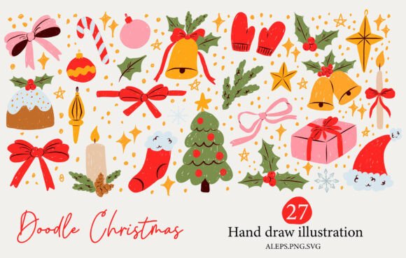 Doodle Christmas Clipart Set: Graphics & Illustrations