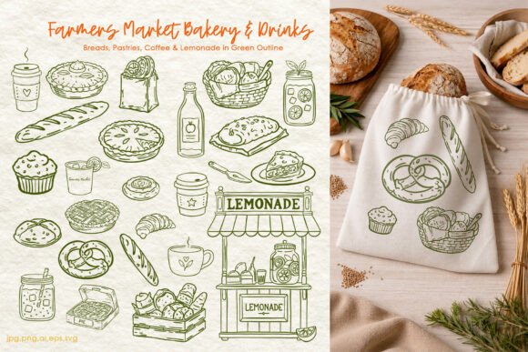 Farmers Market Bakery Drinks MeadowMist: Graphics & Illustrations