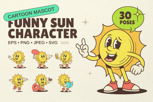 Funny Sun Character Graphics for Illustrations