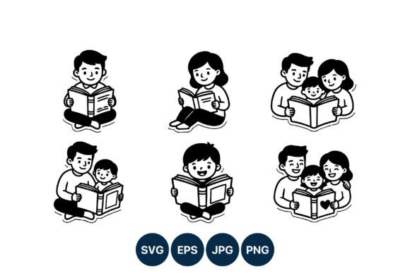Happy Family and Children Reading Books: Graphics & Illustrations Review