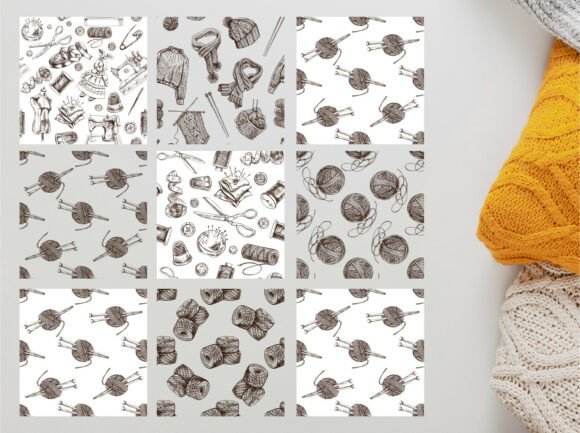 Knitting Sewing Seamless Patterns: Graphics & Illustrations