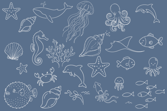 Ocean Sea Life Animals Doodle Clipart Graphics and Illustrations