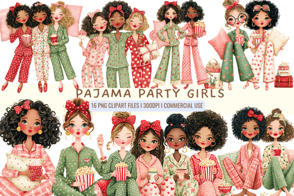 Pajama Party Girls Clipart: Graphics & Illustrations for Branding