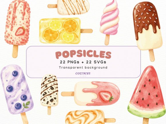 Popsicle Watercolor Cliparts: Summer PNG Graphics for Branding