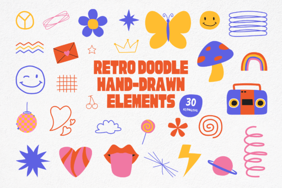 Retro Doodle Hand-Drawn Elements: Graphics & Illustrations for Crafters