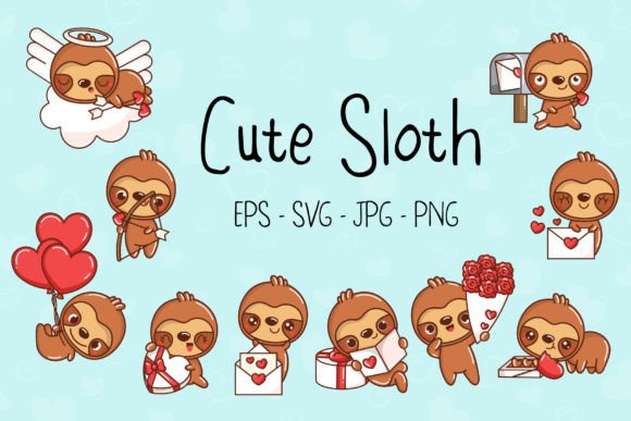 Sloth in Love Illustrations & Graphics