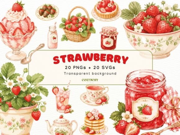 Strawberry Watercolor Cliparts: Graphics & Illustrations Review