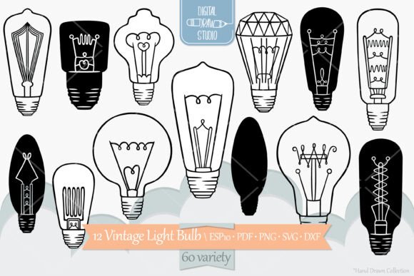 Vintage Light Bulbs, Edison Lights: Graphics & Illustrations