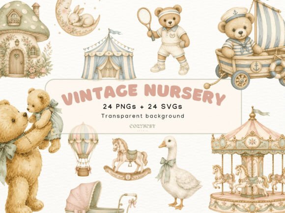 Vintage Nursery Watercolor Cliparts: Graphics & Illustrations Review