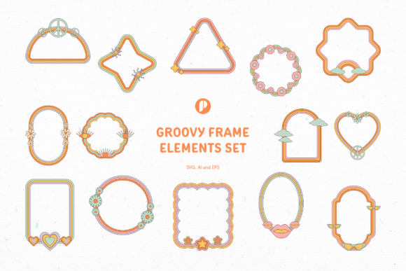 Warm Groovy Frame Elements for Graphics & Illustrations